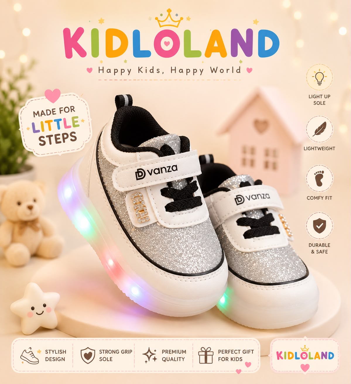Imported Kids LED Light-Up Sneakers (Glitter Collection) (3988)