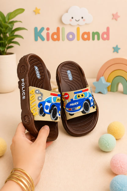 Kids Police Car Cartoon Slippers
