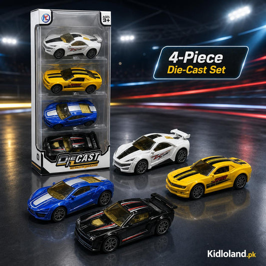 4-Piece Die-Cast Sports Racing Car Set – Assorted Colours