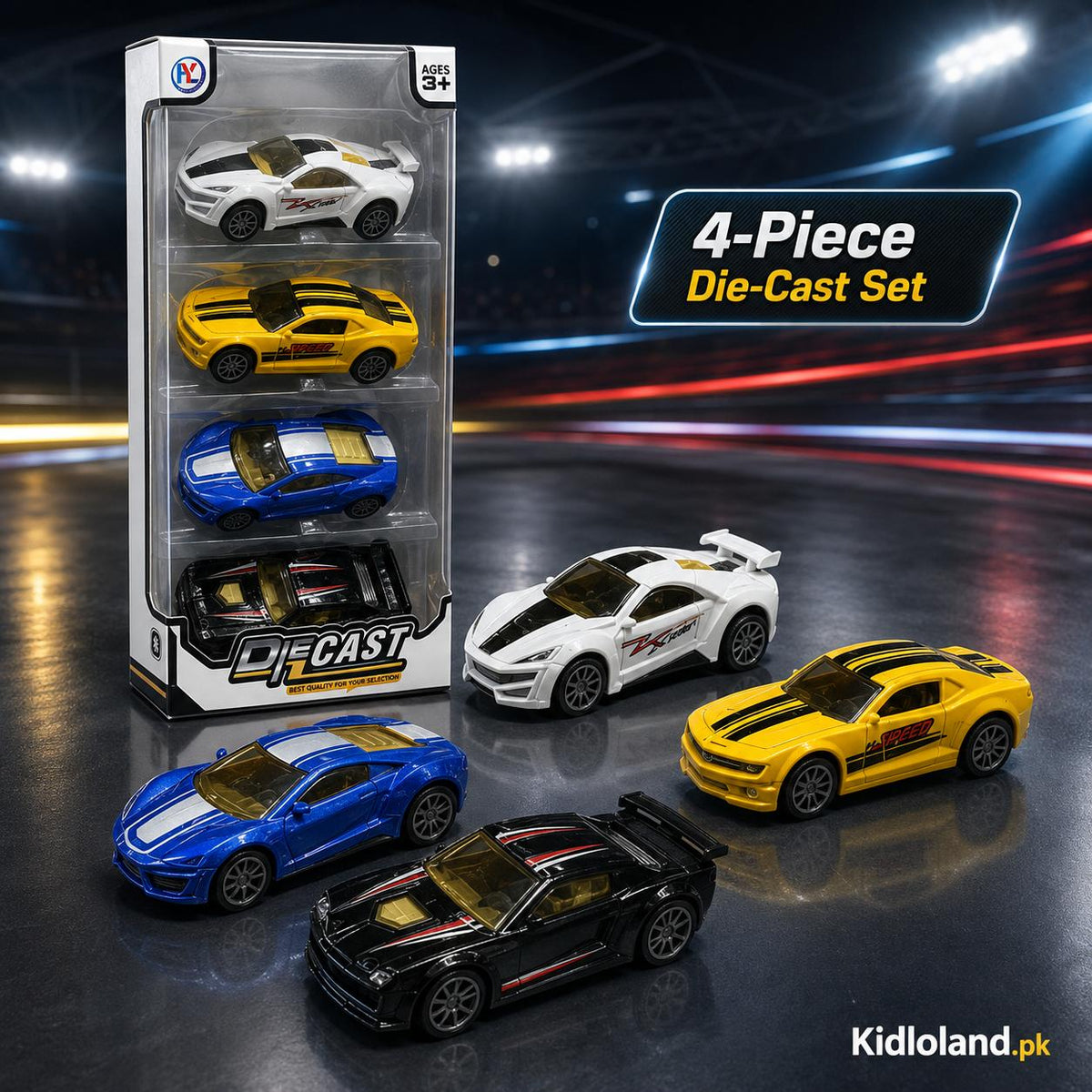 4-Piece Die-Cast Sports Racing Car Set – Assorted Colours