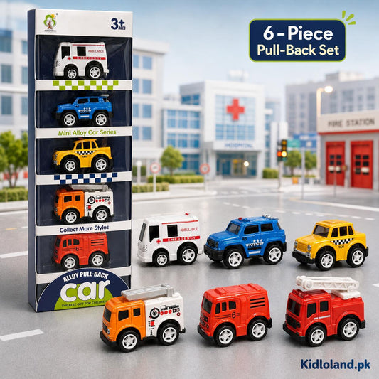 6-Piece Mini Alloy Emergency & City Vehicles Pull-Back Set