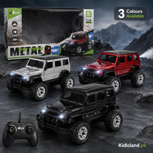 Rechargeable 1:18 Metal RC Climbing Jeep with Spray & LED Lights