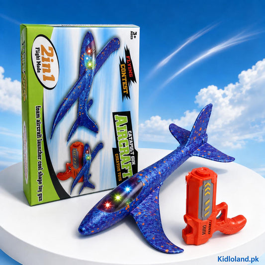 2-in-1 Foam Airplane with Catapult Launcher Gun