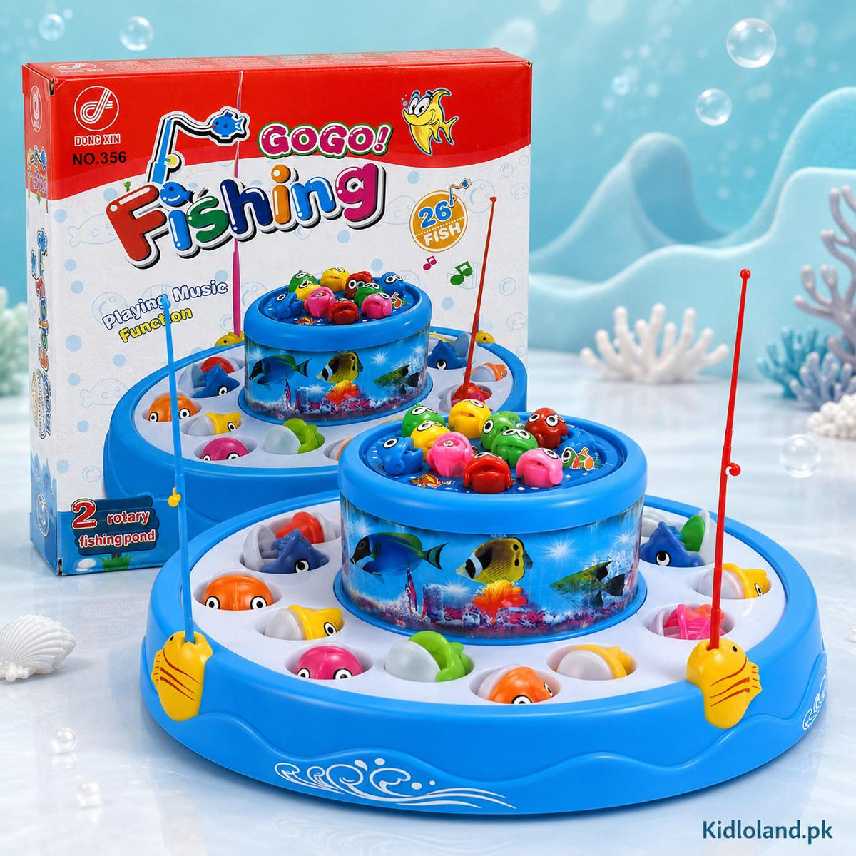 GoGo Double Rotary Fishing Game with 26 Fish, Music & 2 Fishing Rods