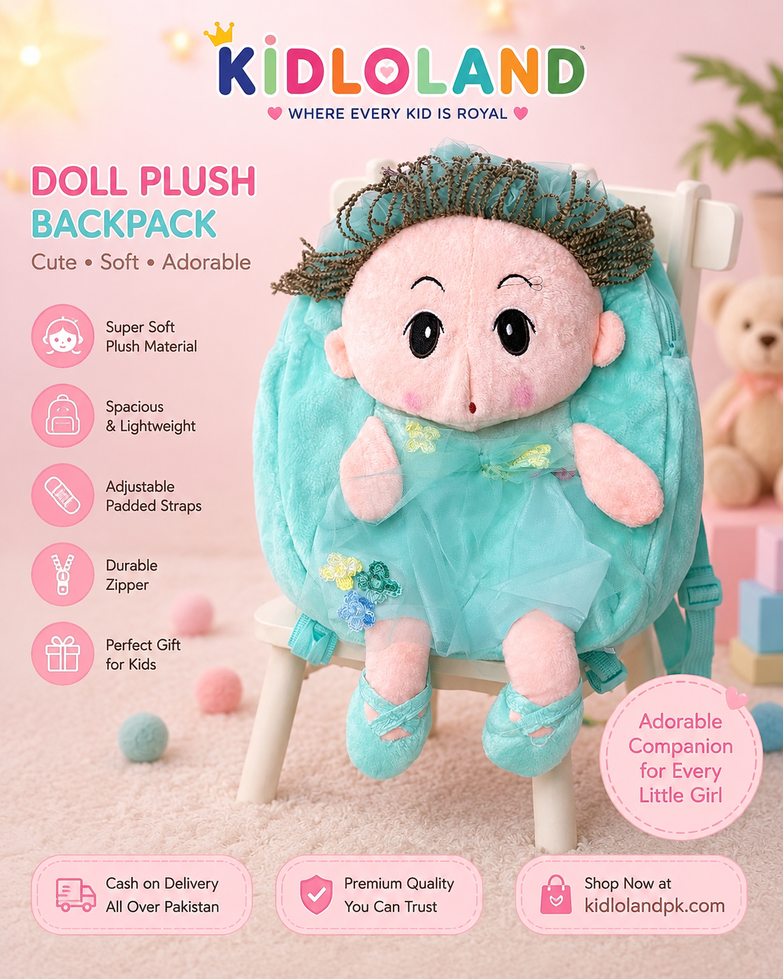 🎒 Plush Doll Backpack for Girls