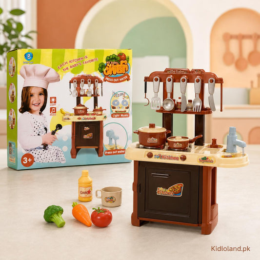 Kids’ Kitchen Play Set with Water Tap, Lights, Music & Cooking Accessories