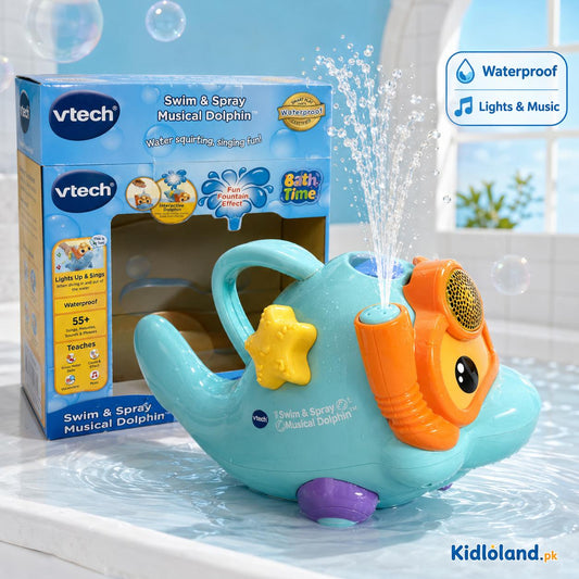 VTech Swim & Spray Musical Dolphin Waterproof Bath Toy with Lights & Music