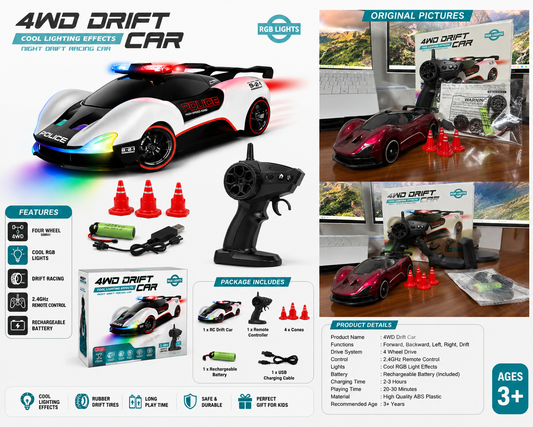 🚗 4WD Drift Racing Car with RGB Lights (Rechargeable)
