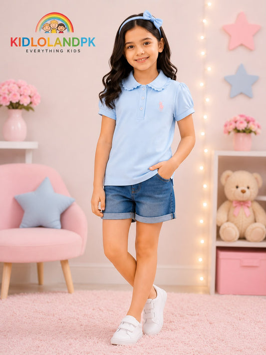 Imported Girls Premium Sky Blue Polo Shirt