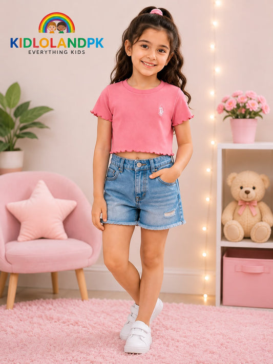 Imported Girls Premium Pink Ribbed Crop Top
