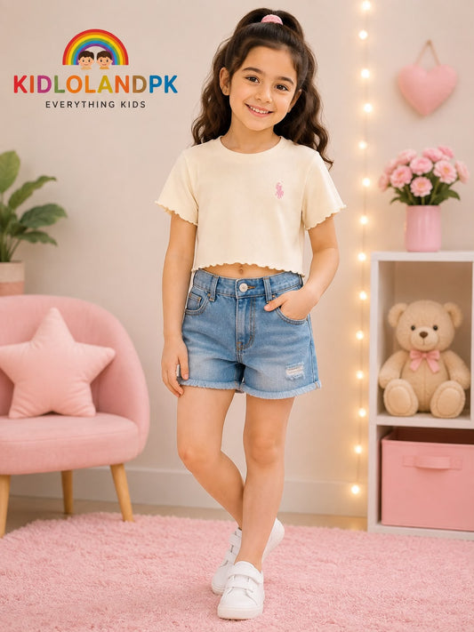 Imported Girls Premium Cream Ribbed Crop Top