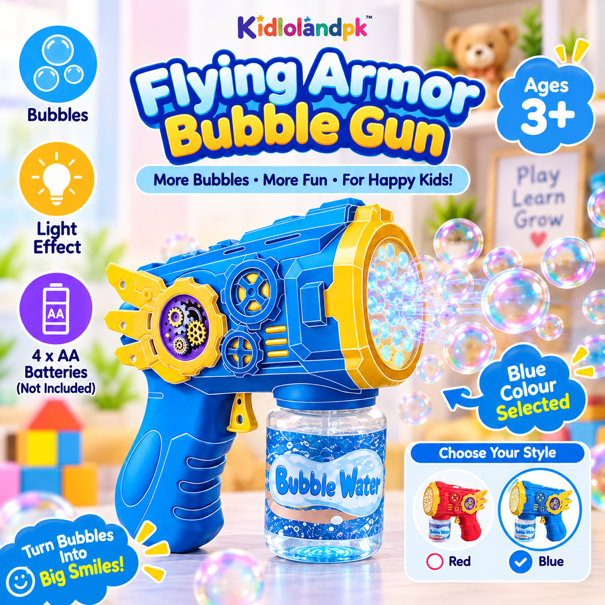 Flying Armor Bubble Gun blue colour with bubble solution