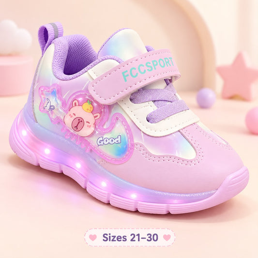 Lilac Little Bear kids' light-up sneakers, sizes 21–30