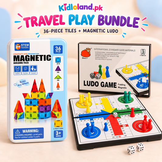 Travel Play Bundle – 36 Magnetic Tiles + Magnetic Ludo – both included products shown together