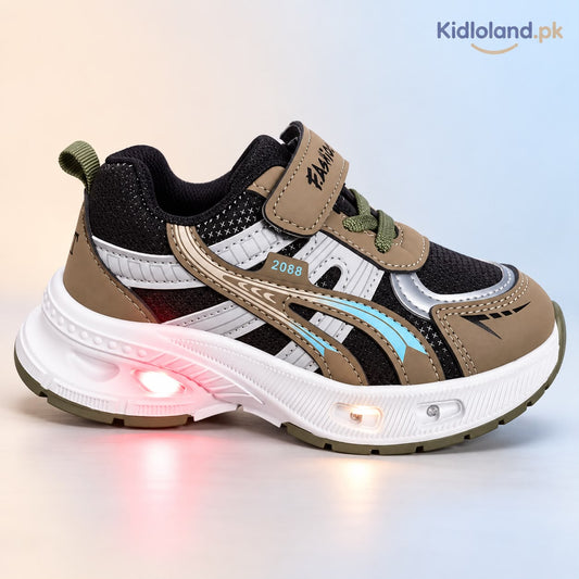 2088 kids light-up shoes in brown and black