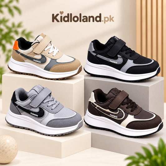 Kids casual sneakers in Beige, Black, Grey and Brown