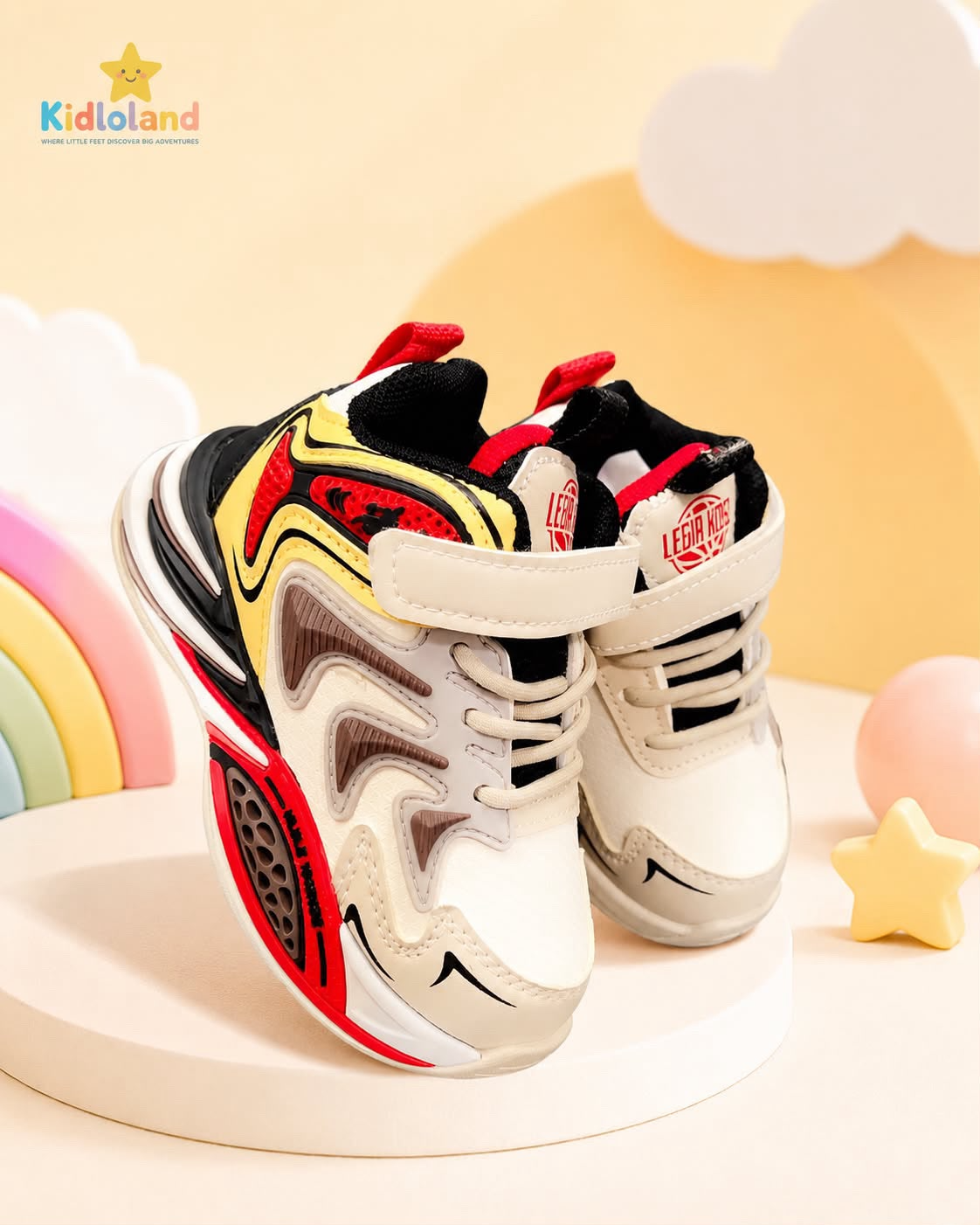 Kids chunky colour-block strap sneakers in white red and yellow