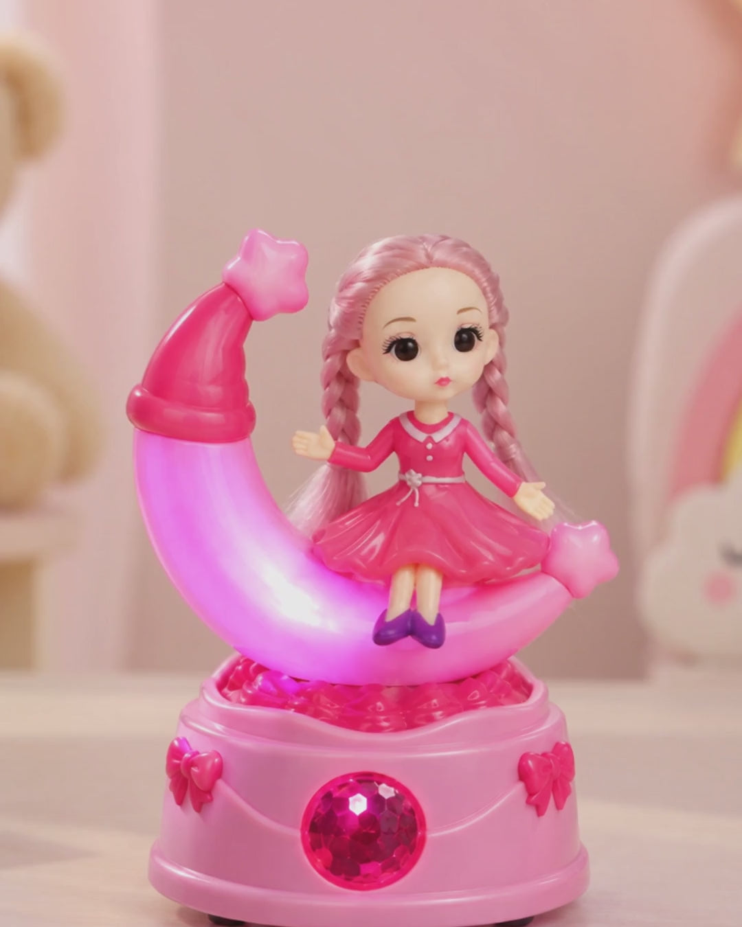 Moon Rotating Musical Doll showing lights and rotation