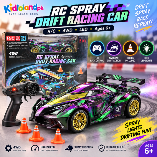 RC Spray Drift Racing Car 4WD with LED lights and cones