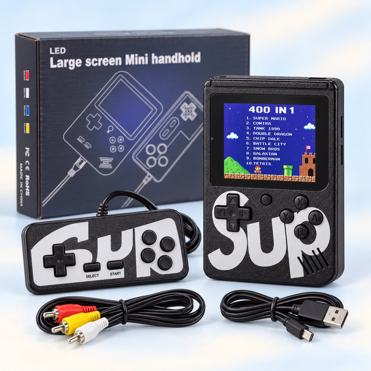 SUP 400-in-1 Handheld Game Console with Controller – Black