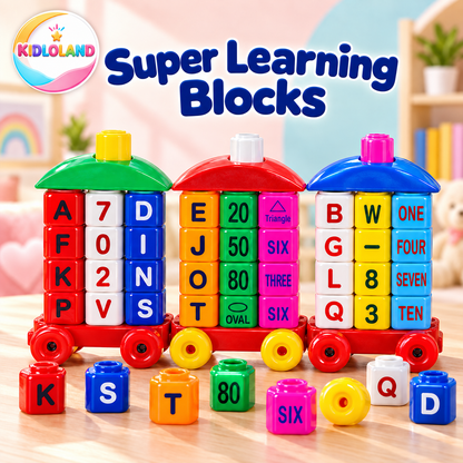 Super Learning Blocks colourful alphabet and number block houses with wheels