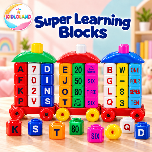 Super Learning Blocks colourful alphabet and number block houses with wheels